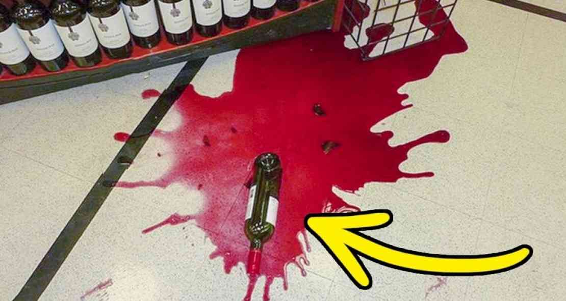 Разбитая бутылка вина в магазине